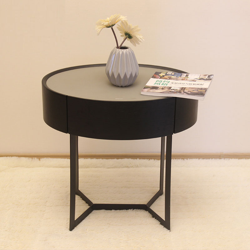 Modern light luxury simple oval solid wood bedside table