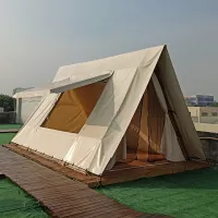 Adventure Glamping Site Living Resort Polished Antiseptic Wood Frame and 100% Waterproof Canvas Luxury Hotel Tent for Outdoor Camping