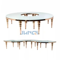 gold metal golden stackable banquet party Modern home furniture round glass dining table