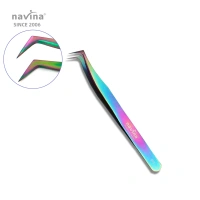 navina eyelash tweezers right angle thin pointed stainless steel PT-7C colorful false eyelash tweezers