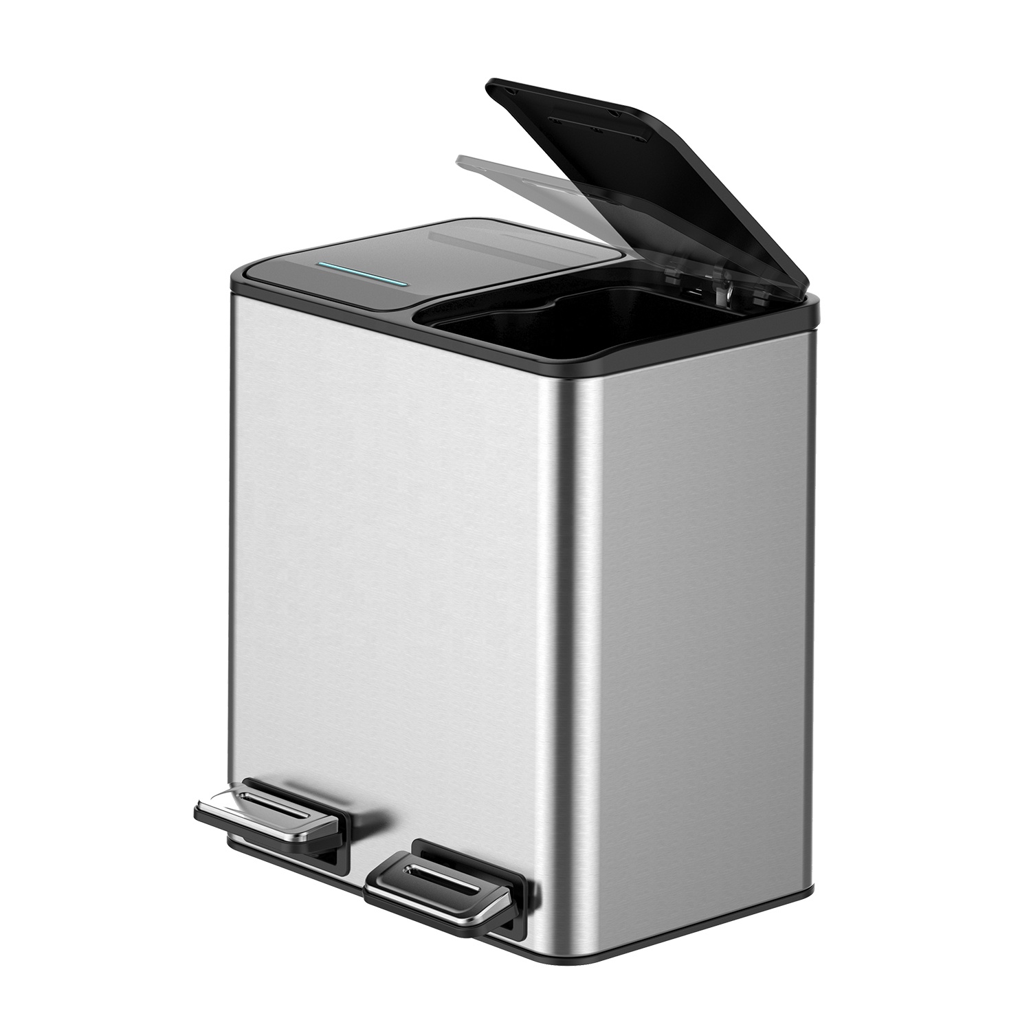 2 Compartment Trash Can Factory Hot Sale Metal Waste Bin 16 Litre Stainless Steel