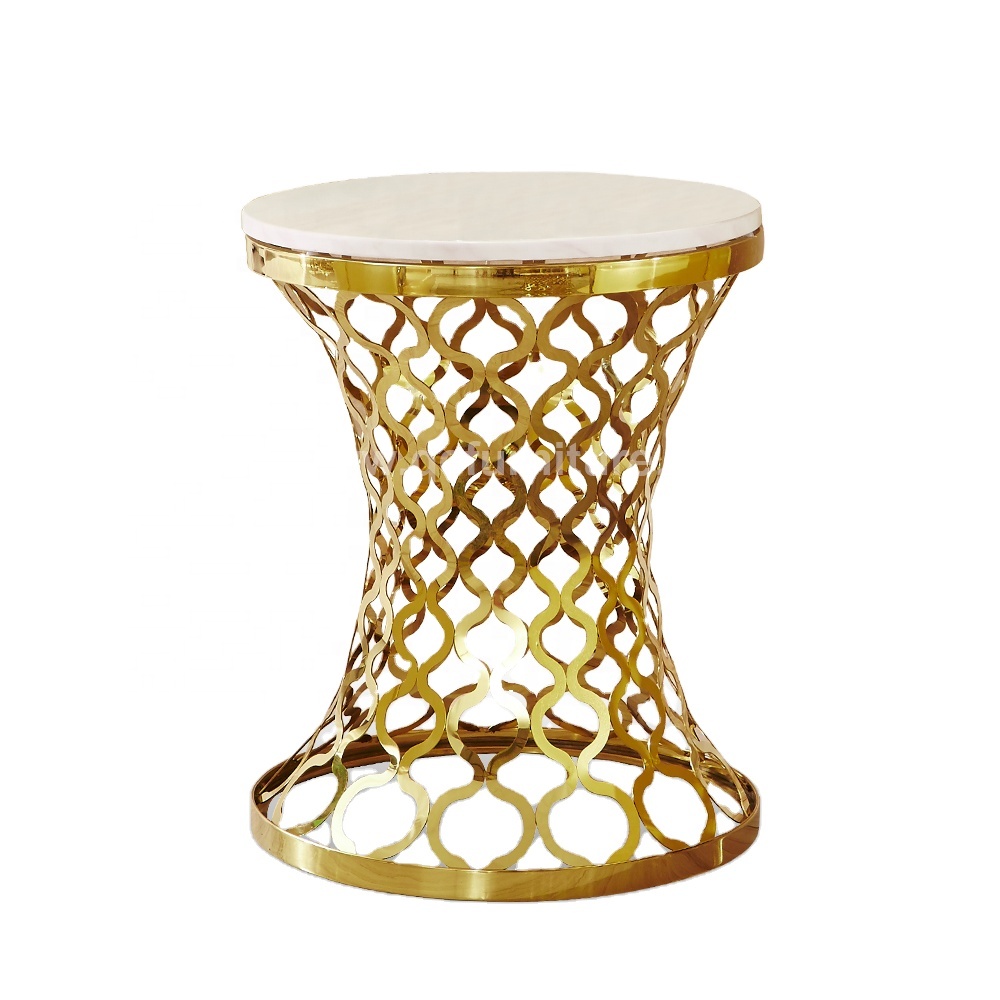 luxury design openwork pattern marble rose gold round tea side table