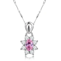 Fashion Jewelry Special Design OVAL CZ PINK Crystal 925 Silver Pendant For Woman