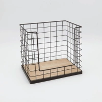 Wooden bottom powder coating laundry bread metal wire storage basket for organizing