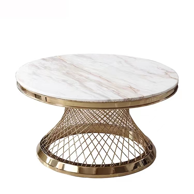 Luxury Modern Style Marble Top golden Stainless Steel Frame Side Table Tea Table