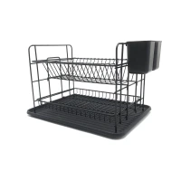 Detachable 2 tier dish rack with tray plate metal drying kitchen bowl cups spoon storage dish drainer rack