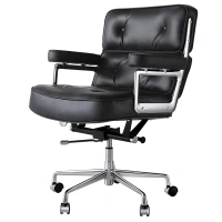 Leather Ergonomic Office Chair, Swivel Desk Chair With Armrests, Gaming Chair Adjustable Height and Tilt Angle, Aluminum alloy tripod