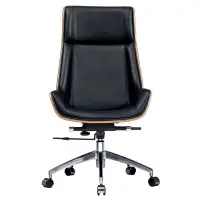 High Back Leather Executive Office Chair - Genuine Leather Computer Desk Chair in 8-Layer Solid Palisander Wood