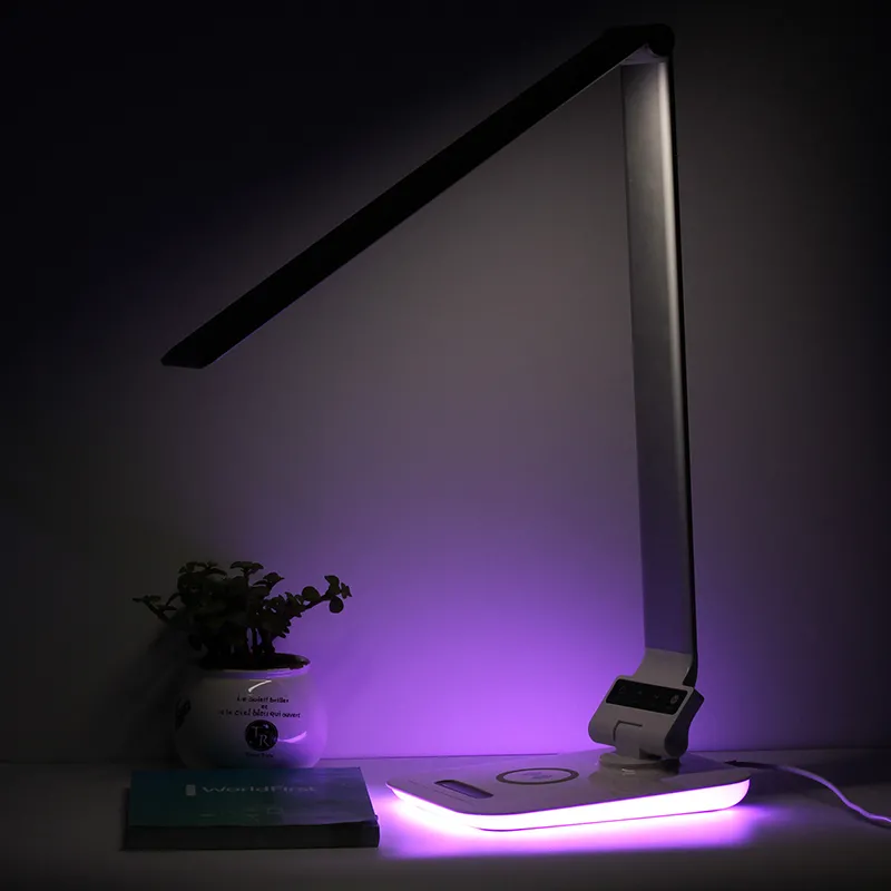 Business desk lamp. Светодиодная настольная лампа с беспроводной зарядкой. Лампа настольная дизайнерская с USB-зарядкой. Беспроводная светодиодная настольная лампа, портативная USB. Лампа настольная дизайнерская треугольная.