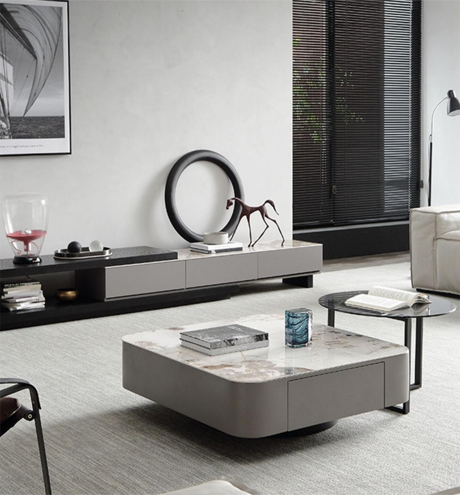 Italian style rock panel coffee table set square round coffee table set