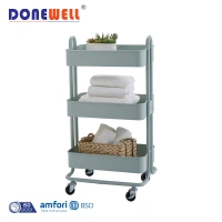 Best sale light green matt white metal iron 3 tier kitchen moving carts trolley