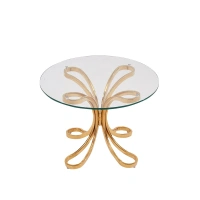 Modern living room bed side table gold stainless steel base glass top end side table