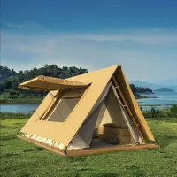 Durable Wood Frame and Waterproof Oxford Fabric Outdoor Camping Site Hotel Resort Glamping Bell Tent with Large Liftable Side Window