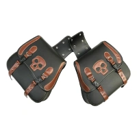 Ex Factory Price High Quality Brown Waterproof Leather Skull Side Saddle Storage Bag Tool Luggage Pannier