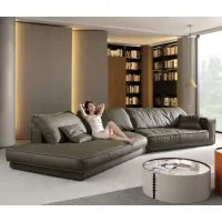 Sofá de couro completo italiano minimalista luz luxo sofá de couro em forma de sofá de canto