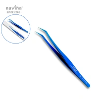 navina Latest Bright Blue Volume Eyelash Extension Tweezers Custom Logo Stainless Steel Wholesale Eyebrows Eyelash Tweezers