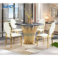 Golden table round glass party table and gold dinning chair stainless