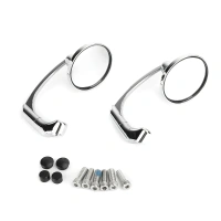 Chrome Diamond Motorcycle L-Bar Round Rear View Mirrors For Cafe Racer Pair 8mm 10mm Universal CH