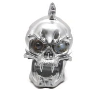 High Quality Wholesale Motorcycle Silver Skull Head Light Headlight Lamp LED For Harley Chopper Bobber