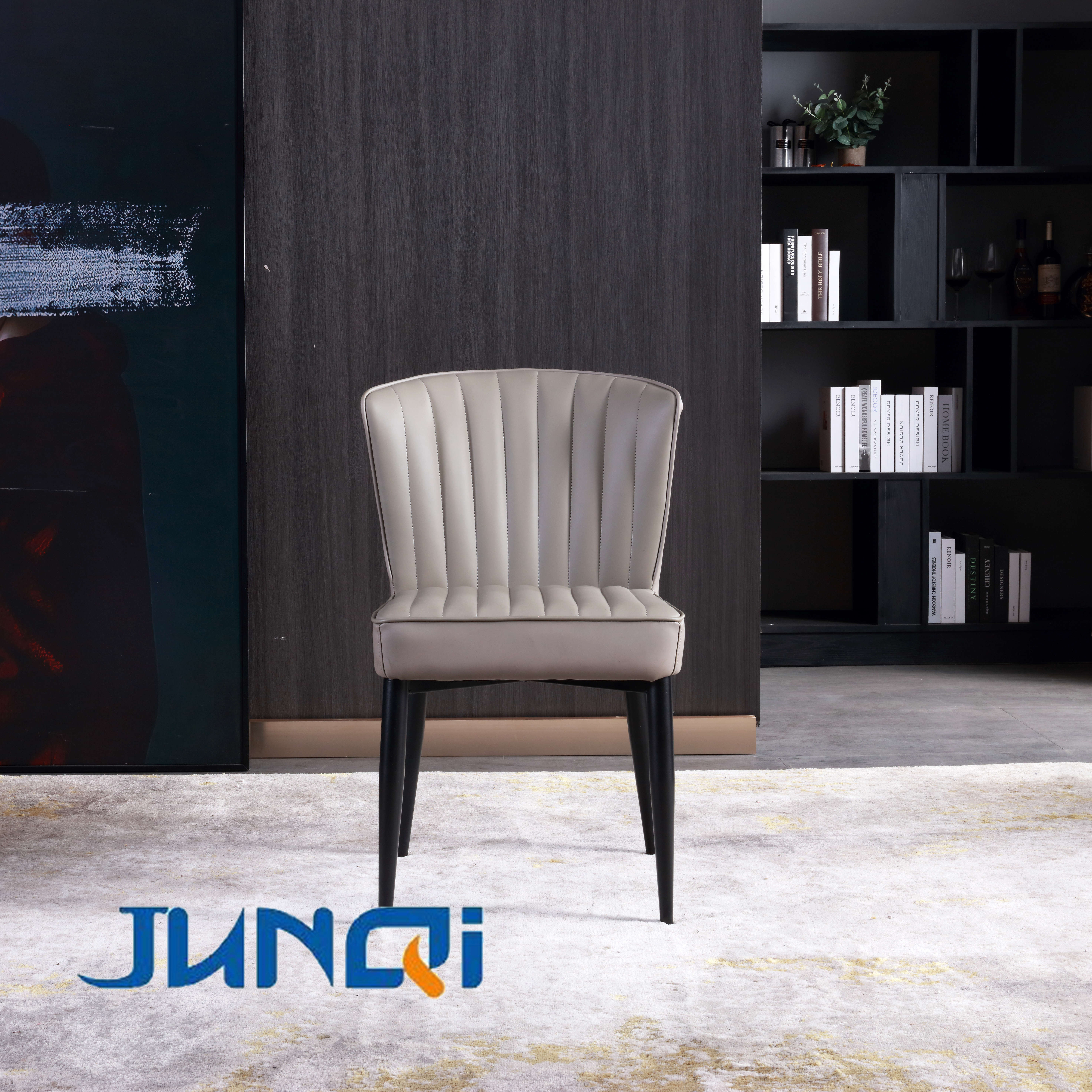 White Gray Soft Sponge Leather Covered Light Luxury Dining Chair