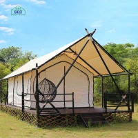 Family Camping Living Permanent Accommodation Waterproof Oxford Fabric Steel Glamping Safari Tent for Hotel Resort