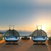 USA in stock free shipping cost outdoor rattan furniture double birds nest swing chair