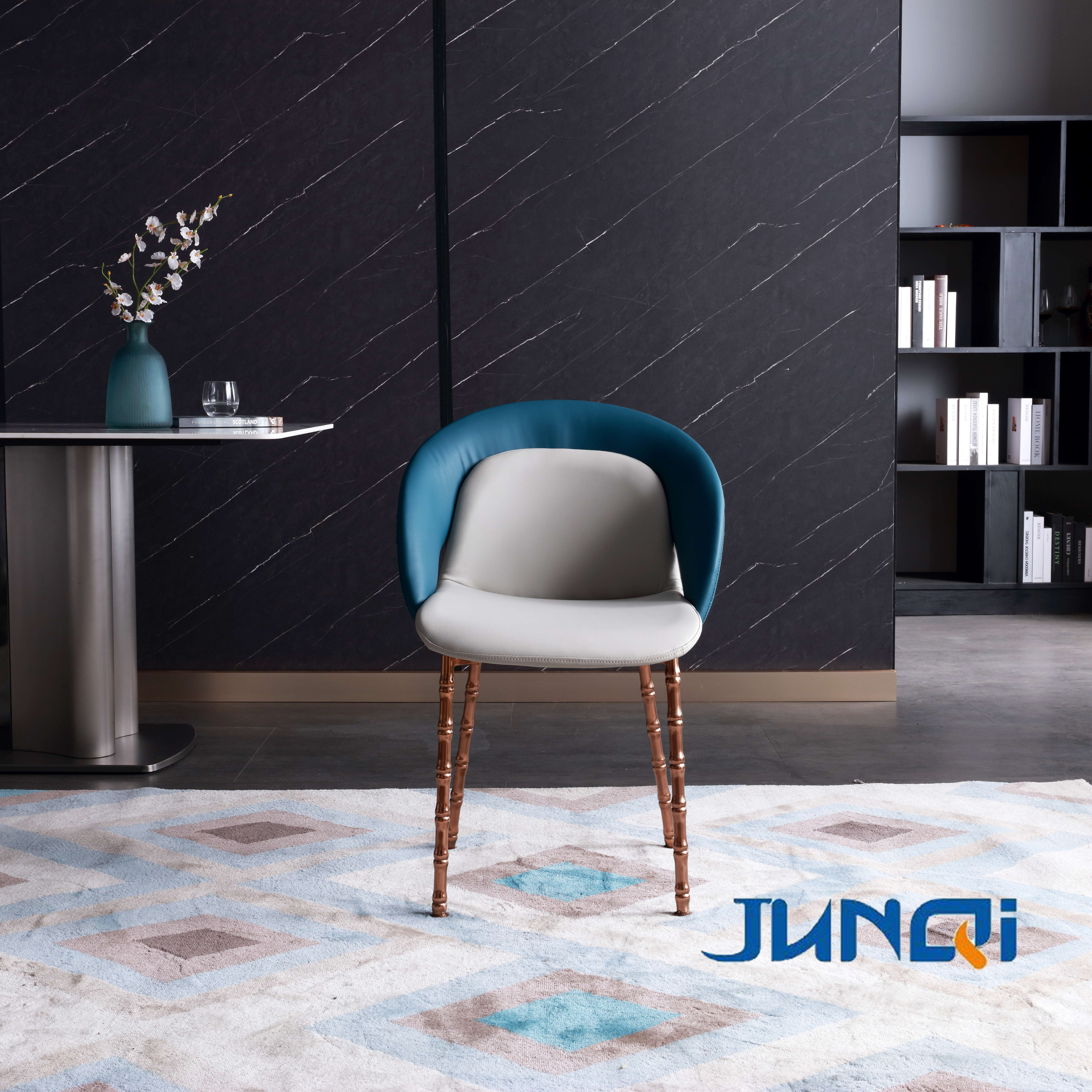 Furniture Factory Outlet White Blue Leather Covered Dining Chair