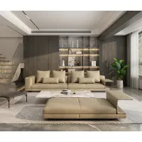 Italian leather sofa living room high-end villa modern minimalist light luxury inline four-seater sofa