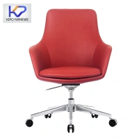 No Wheel modern Commercial red PU leather conference center visitor furniture office chair