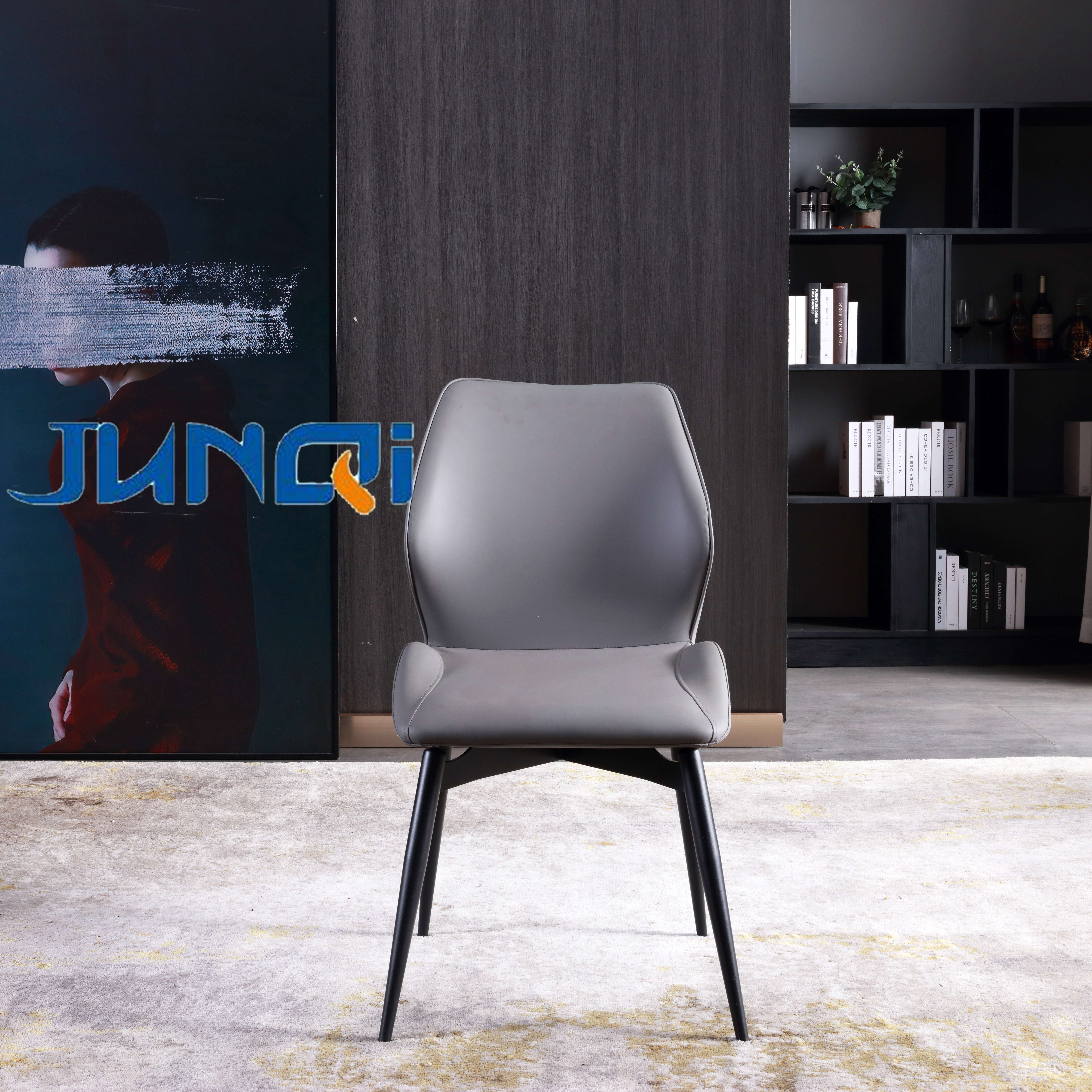 Black Gray Leather Covered Factory Outlet Light Luxury Dining Chair