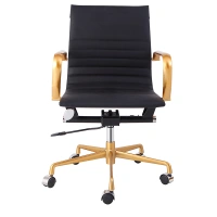 USA free shipping cost classic furniture black leather gold armrest office chair