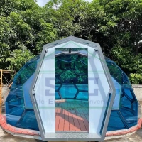 Special Design Outdoor Family Winter Camping Hotel Resort Hexagonal Aluminum Alloy Frame and Clear Glass Geodesic Dome Tent for Sale