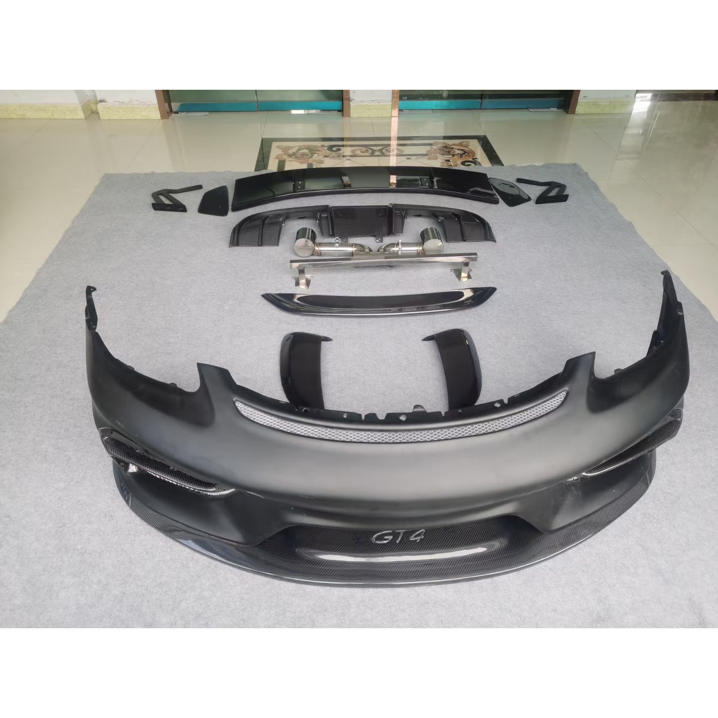 fiberglass GT4 body kit front bumper rear diffuser spoiler for boxster ...
