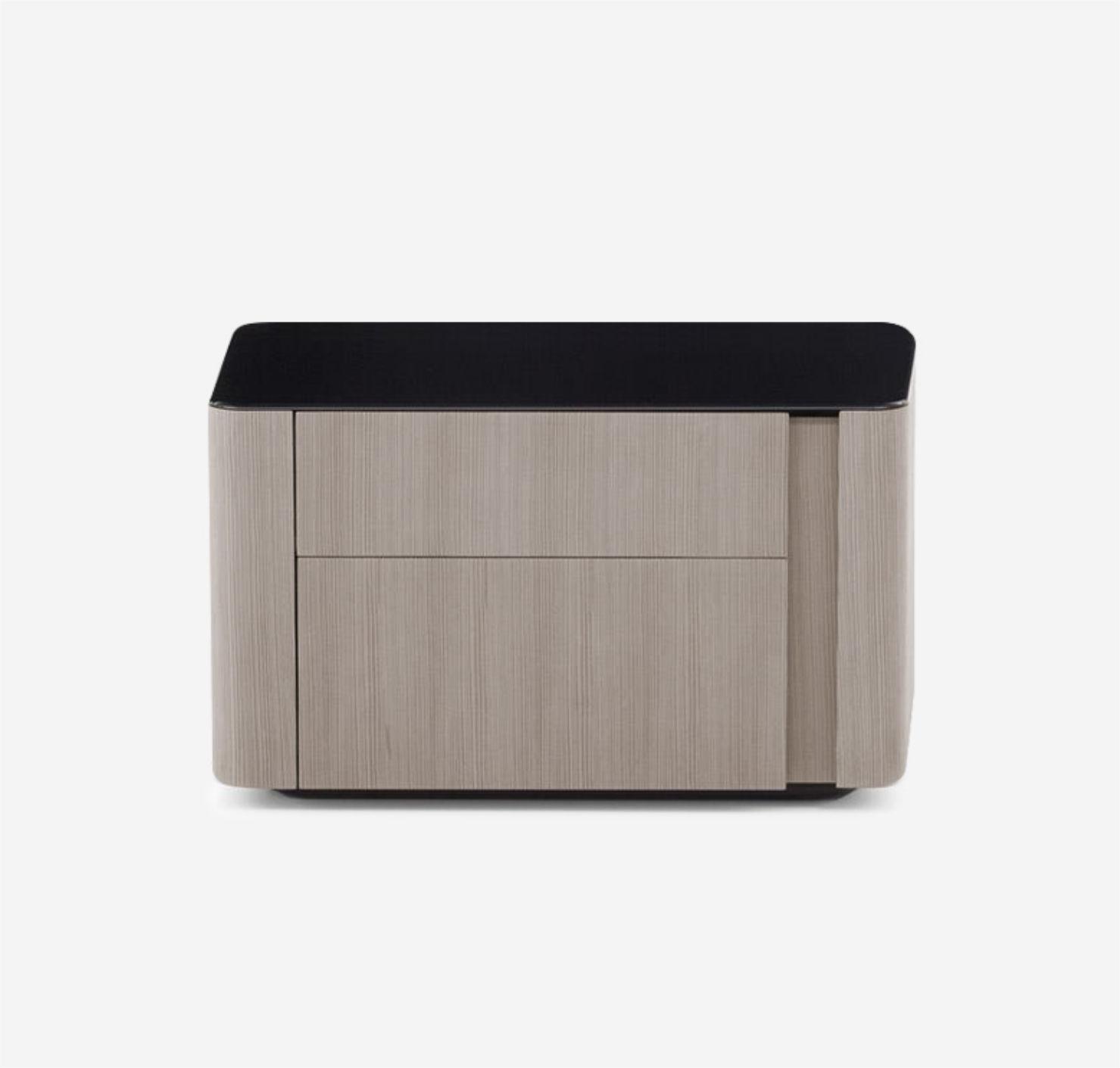 Smoked wood with glass modern minimalist bedside table