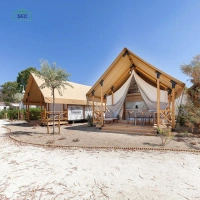 Glamping Site Hotel Resort Tent Antiseptic Wood Oxford Fabric Luxury Outdoor Camping Safari Tent With Bathroom