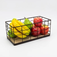 Wooden Bottom Wire Market Baskets Fruit Vegetable Clothing Storage Organizer Metal Storage Bin