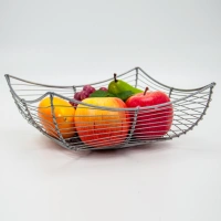 Factory Wholesale High-Quality Silver Grey Spiral Square Metal Wire Fruit Basket