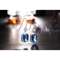 Luxury Vintage Aquamarine Earrings Rectangle Gemstone joyas de plata Real 925 Sterling Silver women statement earrings 2022