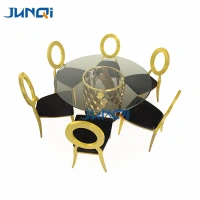 Round glass table gold stainless steel chair for wedding golden table