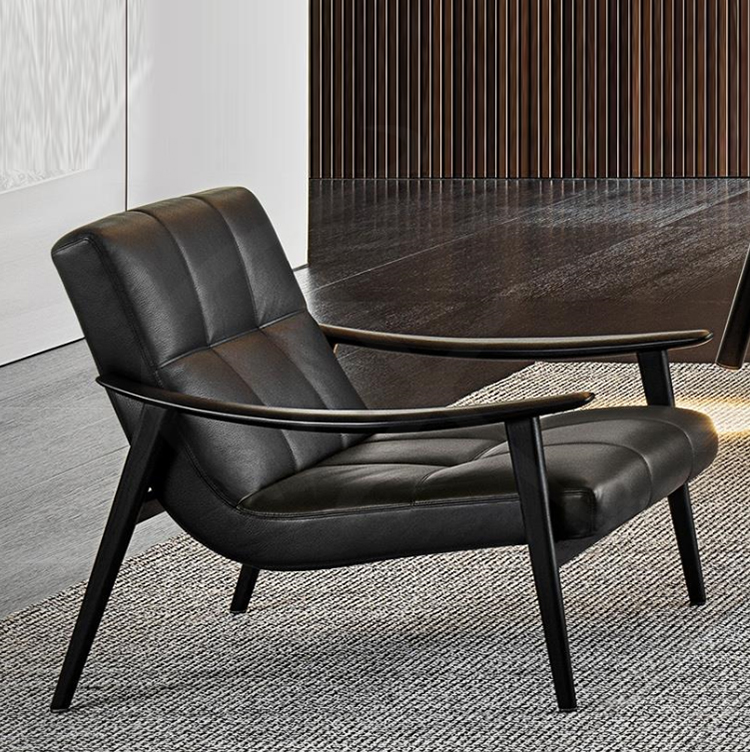 Italian single sofa lounge chair Italian minimalist light luxury small living room sofa chair solid wood single chair furniture