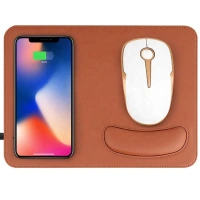 Custom Wireless Charger Wireless Charging Leather Mouse Pad With Wrist Rest
