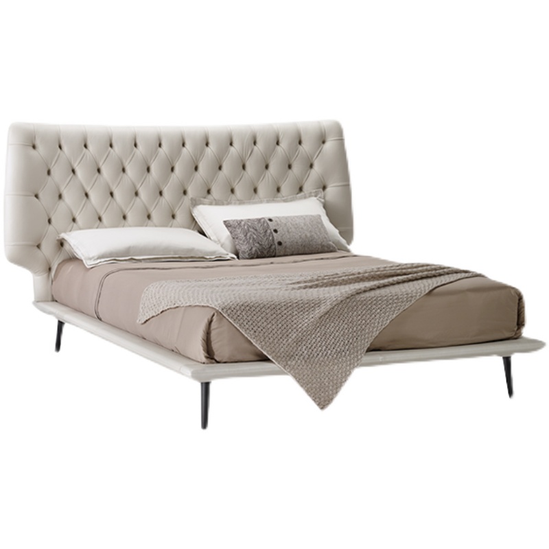 Italian minimalist design high-end leather pull-button bed