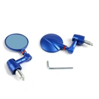 Blue Left & Right Motorcycle Bike Round Rear Side View 7/8" Bar End Mirrors Universal B4