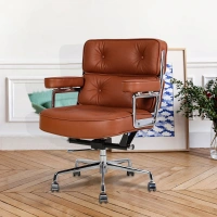 Brown Genuine Leather Executive /Manager/Boss Chair In Office Room /Aluminum Frame With Alloy Base