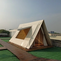 Liftable Side Window Available Waterproof PVC Fabric and Polished Wood Frame Glamping Site Hotel Resort Bell Outdoor Tent for Camping