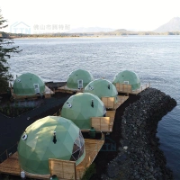Hot Sale Outdoor Camping Resort Green Transparent Waterproof PVC Igloo Tent Geodesic Dome with Automatic Sunproof Cover