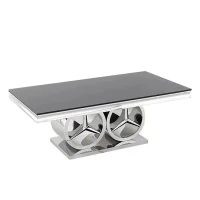 High Quality Luxury Tea Table Modern Living Room Furniture Style Black Glass Top Stainless Steel Coffee Table