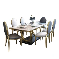 hotel general use Wholesale gold golden natural marble MDF top metal wedding dinning table chairs