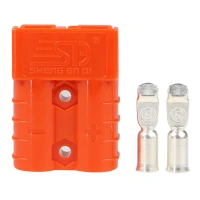 Anderson-style connector 50A 600V orange rubber case with two copper - plated silver terminals
