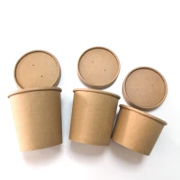 Comida para viagem xícaras de sopa de papel Kraft tigela de sopa com tampa de papel